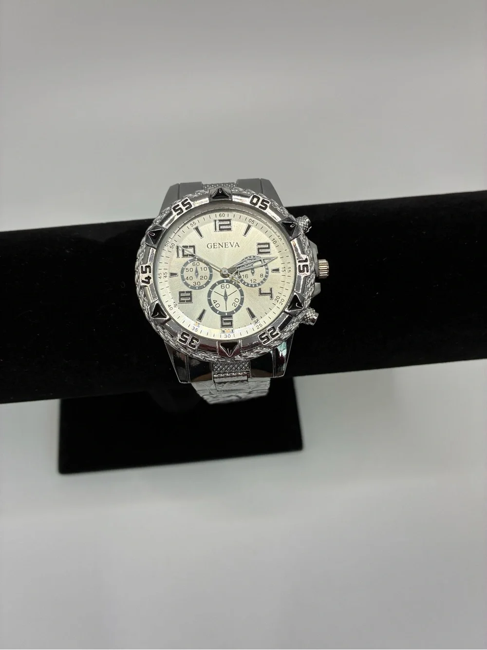 Geneva Silver and Ivory Men's Chronograph Watch